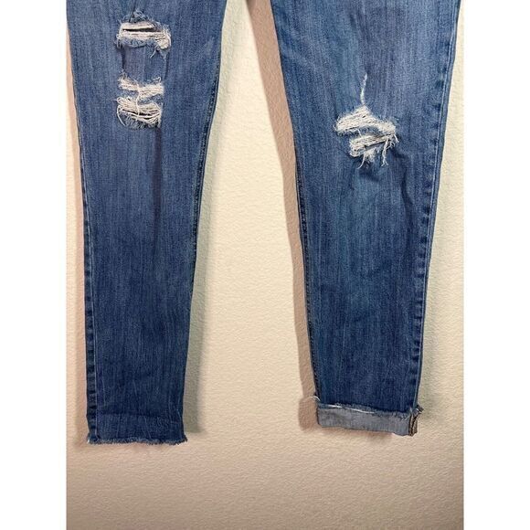 Old Navy Blue Distressed High Rise Cuffed Hem Boyfriend Jeans Womens Size 10T - Picture 3 of 8